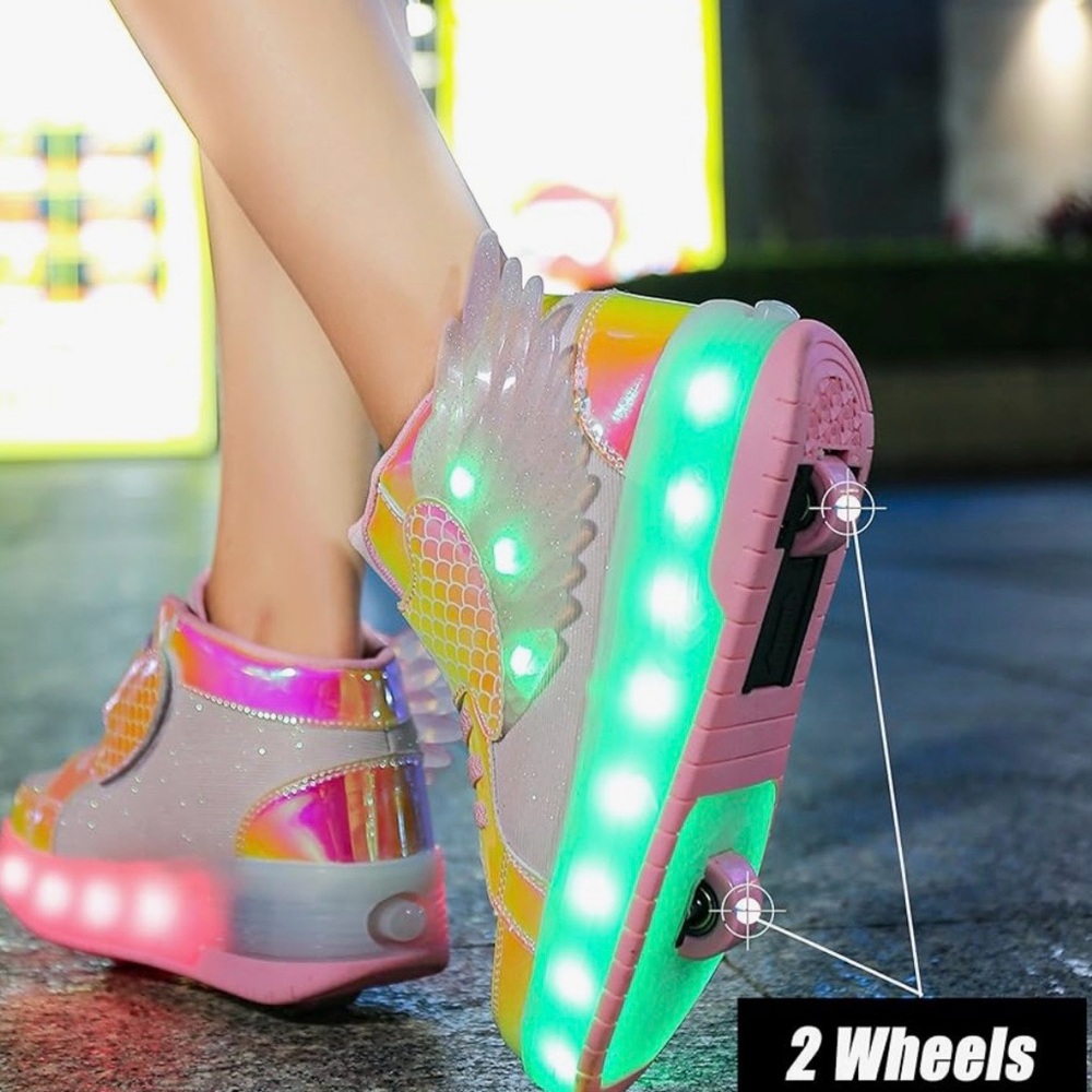 Little Girls Shoe Bundle - Aikuass LED roller sneakers and Dream Pairs booties - Picture 7 of 16